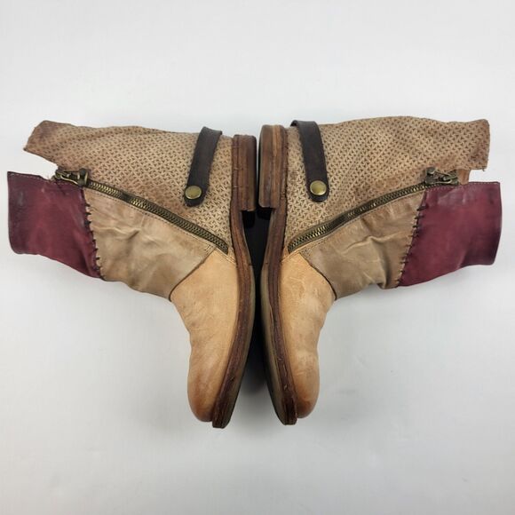 AS 98 Airstep Buckle Slouch Ankle Boots Leather Red Tan Boho Size 38 EU - Picture 10 of 14